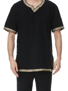 Amazon Black Short-Sleeve Shirt with Gold Trim